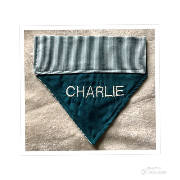 HANDMADE DOG BANDANA PERSONALIZED EMBROIDERED CHARLIE REVERSIBLE SLIP ON COLLAR - Picture 4 of 10